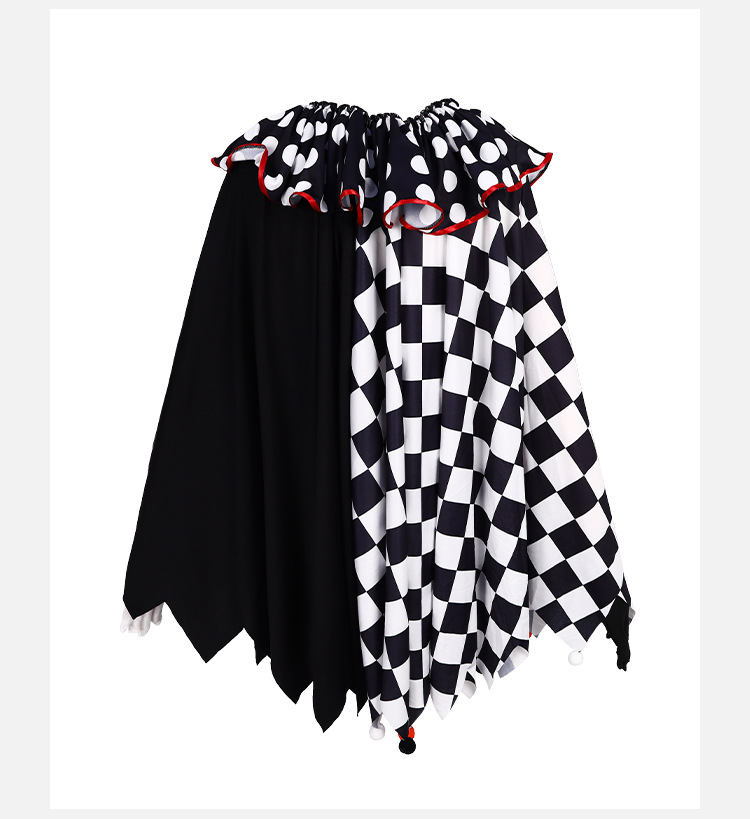 Halloween Scary Evil Joker Costume - Black White Split Checkered Clown Poncho